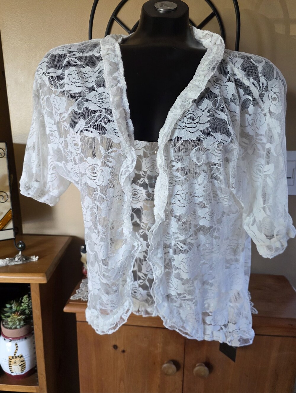 🆕️ White Lace Sheer Open-Front Women’s Bolero Cardigan Shrug Size XL